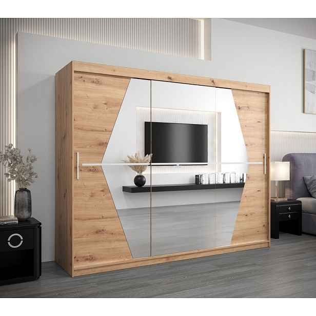 Šatní skříň SAMANTA - šířka 250 cm, dub artisan