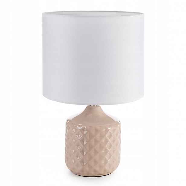 Dekorativní lampa Kaya 28x44 bílá béžová, reliéfní základna, textilní stínidlo