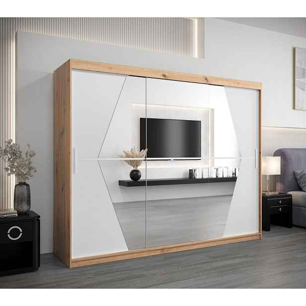 Šatní skříň SAMANTA - šířka 250 cm, dub artisan / bílá