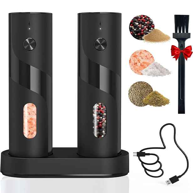 2X Elektrický Mlýnek Na Pepř A Sůl Automatický Usb Set Černý 110 ML