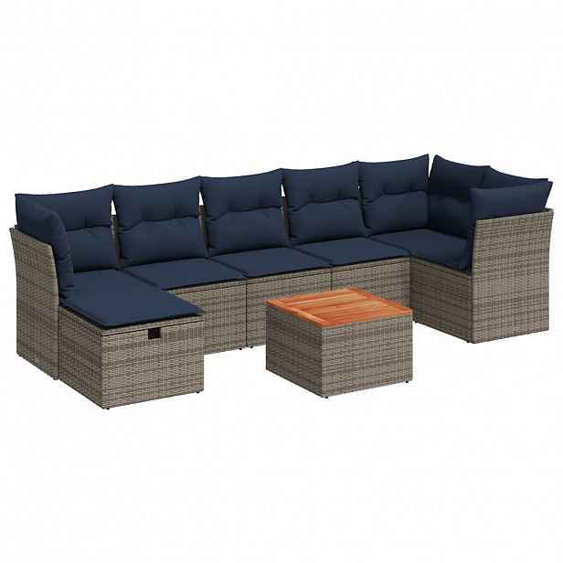 vidaXL 8dílná zahradní sedací souprava s poduškami šedá polyratan