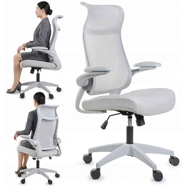Ergonomické pohodlné šedé kancelářské křeslo s nastavitelnými područkami Bozp, šedé