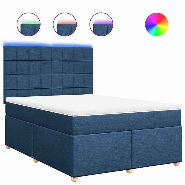 vidaXL Box spring postel s matrací modrá 160x200 cm textil