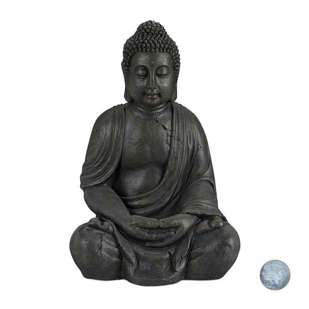 Relaxdays SOCHA Tmavě šedá Buddha polyresin do exteriéru 70 cm
