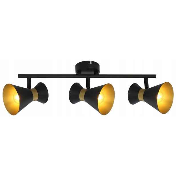 Stropní svítidlo trojitá černá zlatá reflektory nastavitelné 50 cm Reality