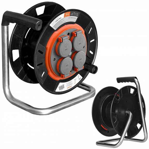 Vodotěsný bubnový navíječ IP44 4x2P+Z 16A 230V, H05RR-F 3x1,5 mm2, 25 m