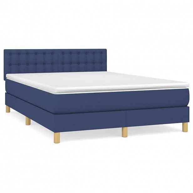 vidaXL Box spring postel s matrací modrá 140x200 cm textil