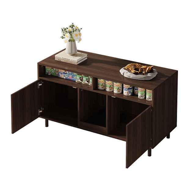 EVRYAE SIDEBOARD Komoda na kočičí toaletu s konceptem dvojitých dvířek a podložkou na zachytávání steliva, MDF vícezónový úložný prostor