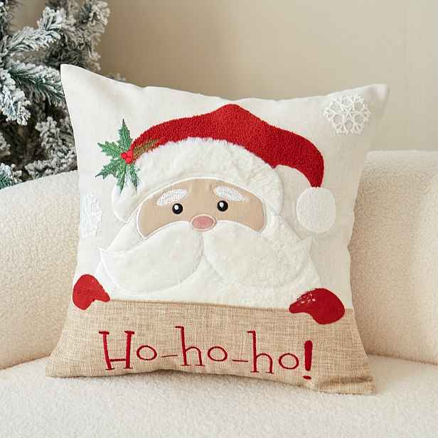 TEMU 1 ks Povlak na polštář s výšivkou Santa Claus z polyesteru, jednobarevný čtvercový povlak na polštář, dekorativní povlak na polštář do obývacího