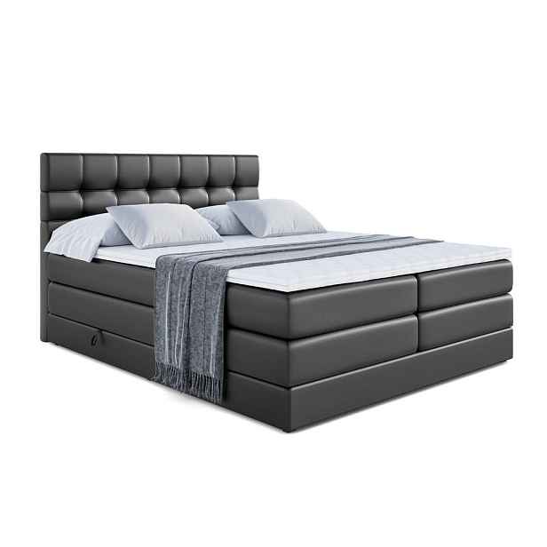 ALTDECOR BOXSPRINGOVÁ POSTEL s matrací H3/H4 - BERO KING - 200x200 cm Černá