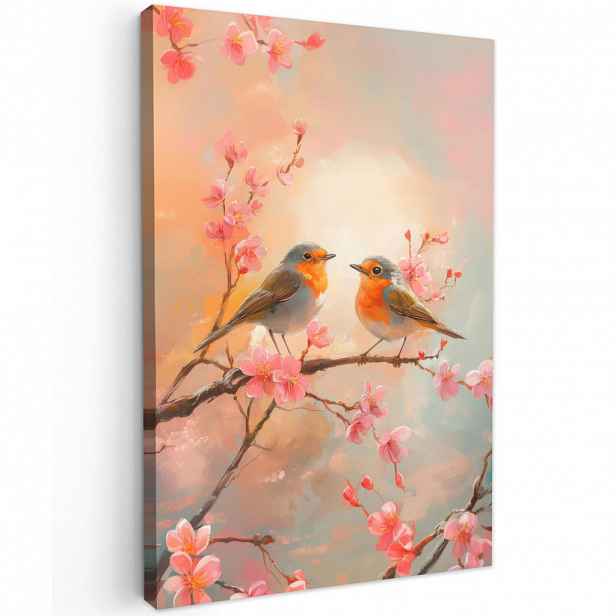 MuchoWow OBRAZ NA PLÁTNĚ Robins - Ornamental - Blossom branch 80x120 cm
