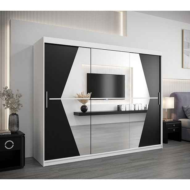 Šatní skříň SAMANTA - šířka 250 cm, bílá / černá