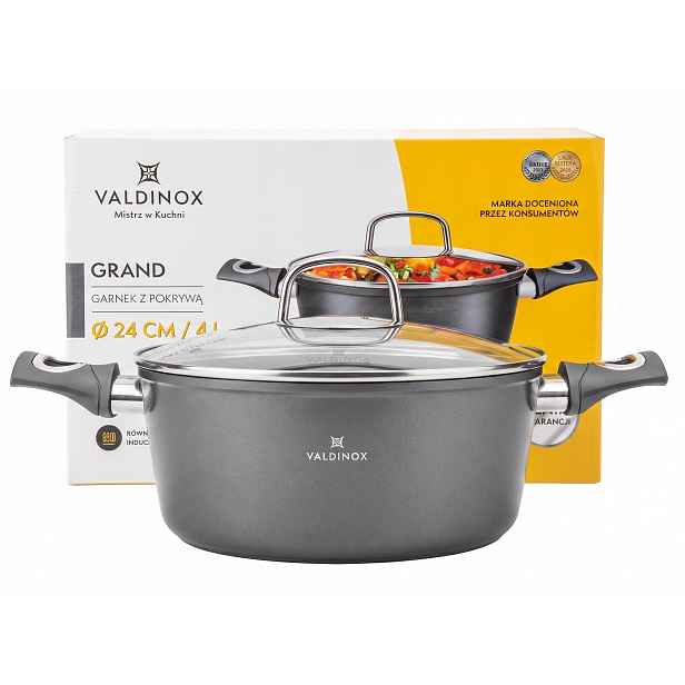 Hrnec s poklicí, nepřilnavý, plynová indukce, 24 cm Valdinox Grand 4 l