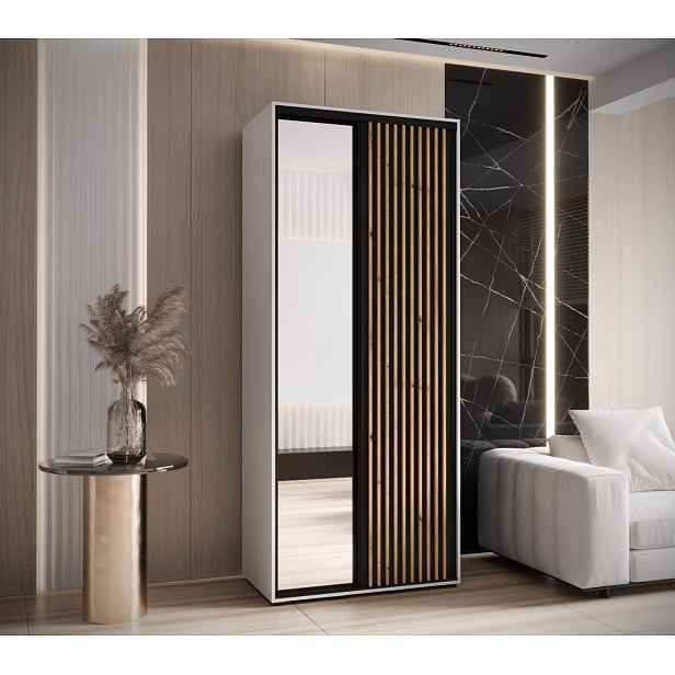 Šatní skříň BAYLIN 2 - 100/45 cm, bílá / černá / dub artisan
