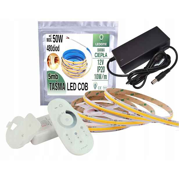 Set Led pásek Cob Ww 12V 50W 5mb Dálkový Ovladač Rf dotyk