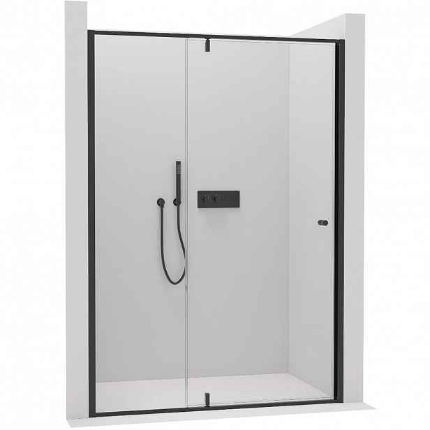 Sprchové pivotové dveře Santini L/P - 6 mm - černá matná, transparentní sklo - 140x195 cm