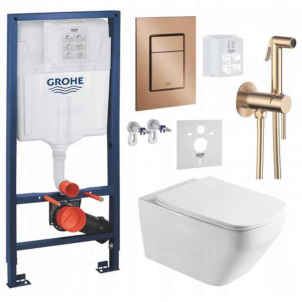 Wc stojan Grohe Rapid Sl s mísou Wc Imprese a tlačítkem měď baterie