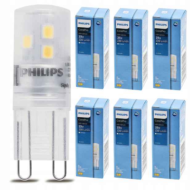 6x Led žárovka G9 Philips 1,9W 25W 220lm Teplá Barva 3000k Premium Sada