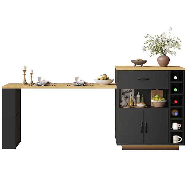 Modenvie KUCHYŇSKÝ ostrůvek z MDF a kovu, 80/70/95,5 cm černý, s výsuvným stolem
