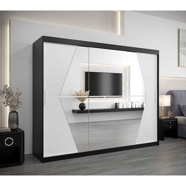 Šatní skříň SAMANTA - šířka 250 cm, černá / bílá
