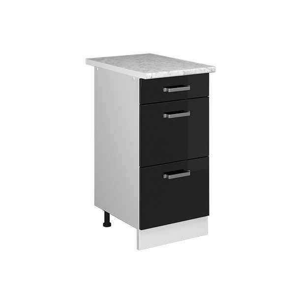 Vicco SPODNÍ SKŘÍŇKA KUCHYŇSKÉ LINKY R-Line Černý vysoký lesk 40 cm se zásuvkami a pracovní deskou