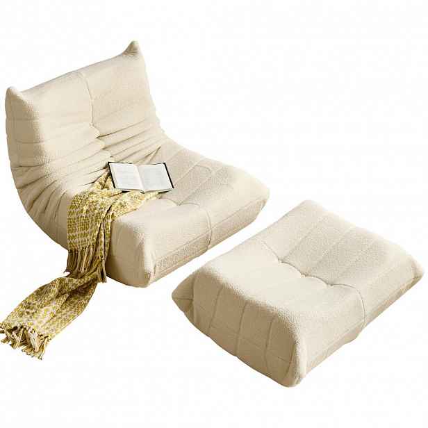 OKWISH LEŽÍCÍ křeslo ve tvaru pytlového křesla 112/120/82 cm béžové pro ložnici a obývací pokoj