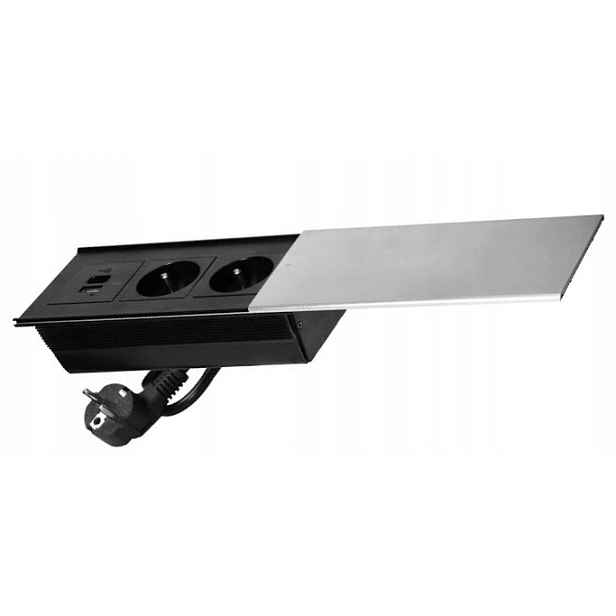 Orno Nábytková zásuvka s posuvným krytem 2x2P+Z Usb A+c stříbrná