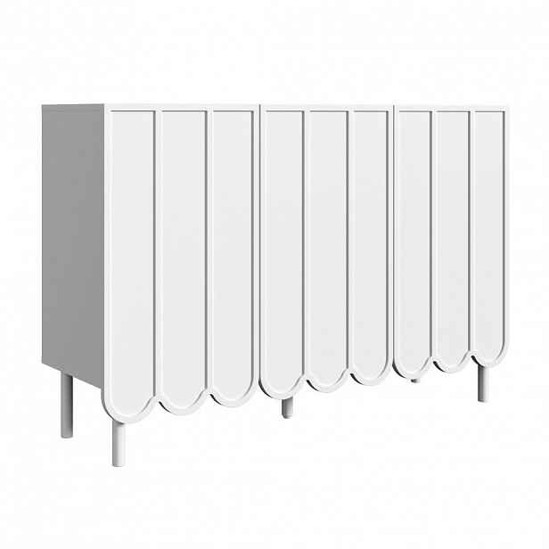 Urban Meuble KOMODA mdf v bílé barvě se zvlněnými dvířky, push-to-open & nastavitelnými policemi