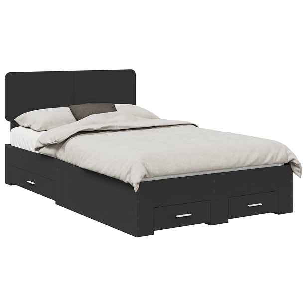 vidaXL Rám postele se zásuvkou Černá 135 x 190 cm Kompozitní dřevo