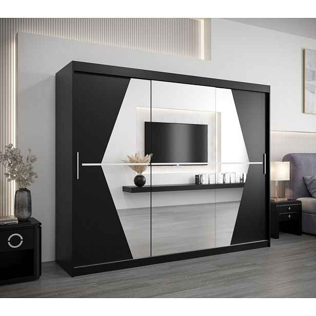 Šatní skříň SAMANTA - šířka 250 cm, černá