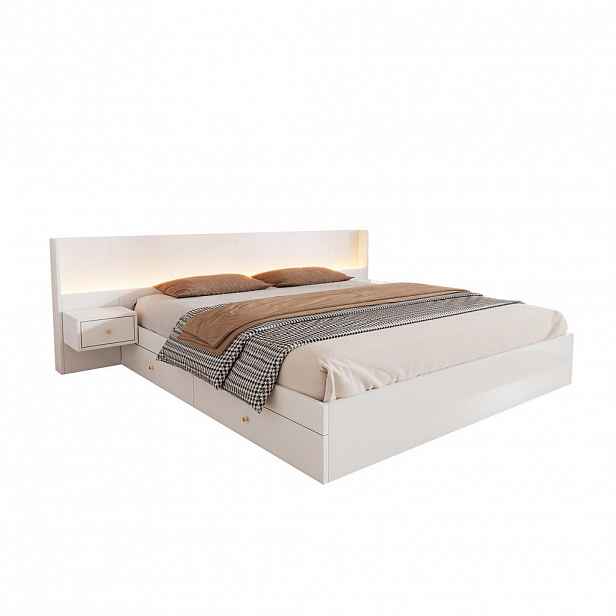 CHICFURN POSTEL 180/200 cm v bílé barvě s LED osvětlením, USB a zásuvkami