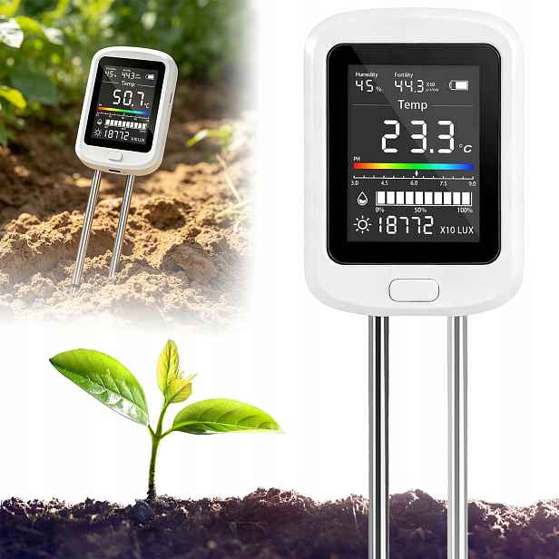 Kyseloměr Půdy Tester 6V1 S LCD Displejem, Úrodnost, Vlhkost Itp.ph