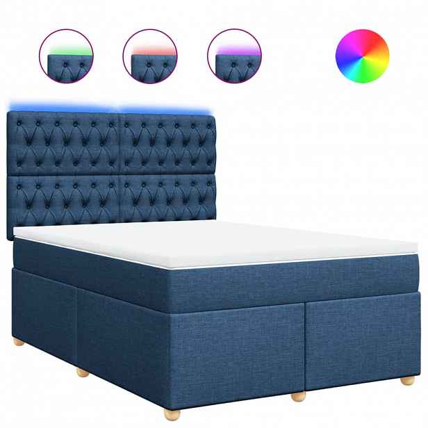 vidaXL Box spring postel s matrací modrá 160x200 cm textil