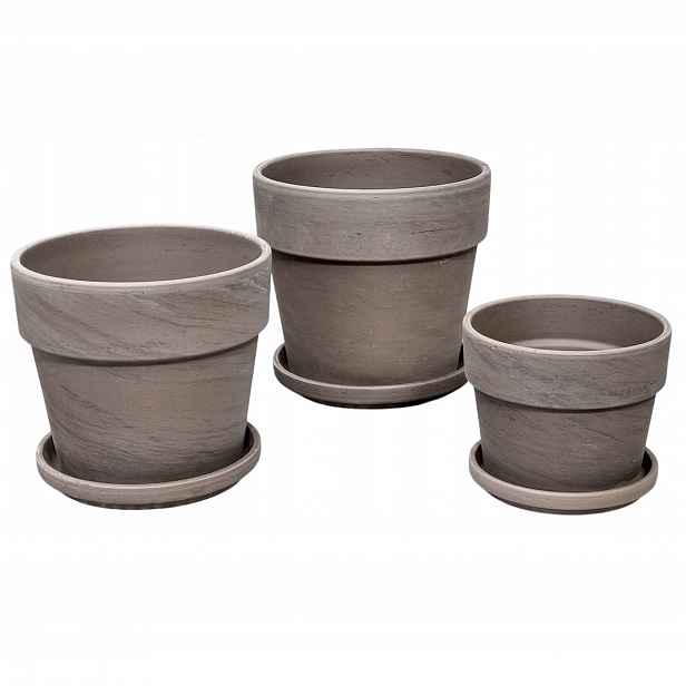 Hliněné květináče Calima Bazalt – sada 3 květináčů – 12 cm, 14 cm a 16 cm