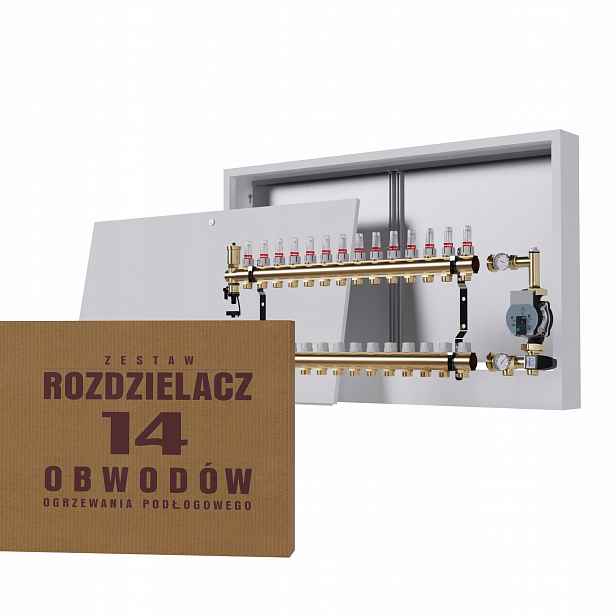 Rozdělovač pro podlahu 14 okruhů s čerpací skupinou Wilo nástěnný box