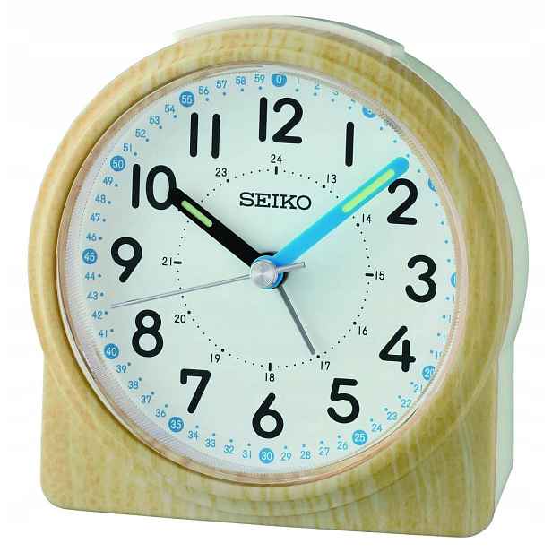 Střední Kulatý Hnědý Budík Seiko QHE210B Alarm Tichý Mechanismus 8,5 cm
