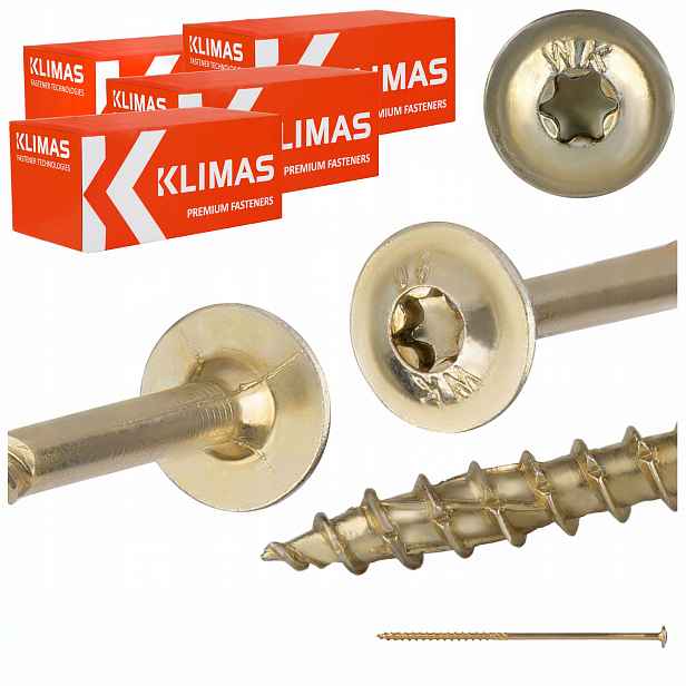 Tesařské vruty Torx 6x180 mm 400 ks talířové na dřevo Klimas Wkcp