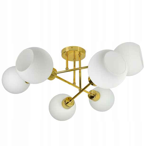Závěsná lampa Lustr Stropní Svítidlo Zlatá Kule Bílá Matná