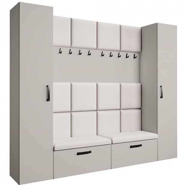 Beautysofa PŘEDSÍŇOVÁ sestava Margaret XL 242/203/43 s čalouněnými panely a botníkem, kašmírová