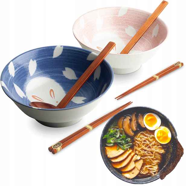 Sada misek Chochelki Tyčinky na polévku a těstoviny Ramen Motiv Pink Blue