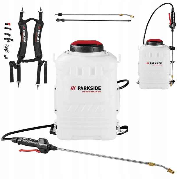 Akumulátorový Zádový Postřikovač Parkside Ppards D3 16L 4 Trysky 2X Lanka