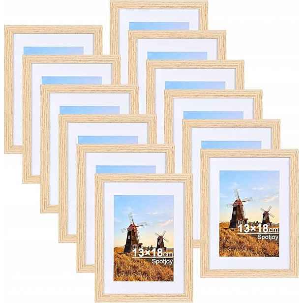 Rámečky na fotografie Velký set 12 kusů v barvě dřeva 13x18 cm