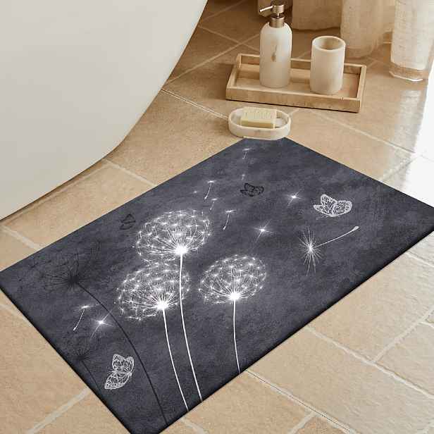 TEMU [Produkt] [Fleece a 1 cm silný houbový materiál] Zábavná rohožka | Rohožka s potiskem pampelišeků a motýlů, vhodná do ložnice, kuchyně, jídelny,