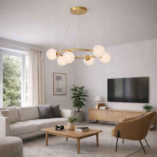 Závěsná lampa lustr Ring 6 zlatá 6xE27 bílé koule do obývacího pokoje Výrobce