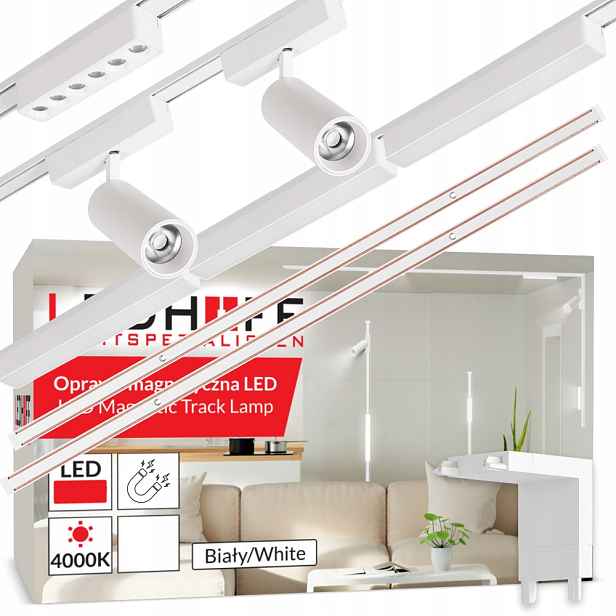 Magnetické kolejnicové osvětlení 2x Kolejnice 1 m 6x Led spojovací lampa Vertikální