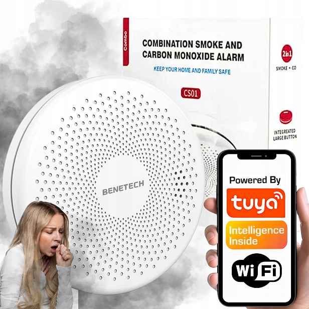 Detektor Oxidu Uhelnatého A Kouře Oxidu Uhelnatého 2v1 čtení alarmu na telefonu App Tuya WiFi