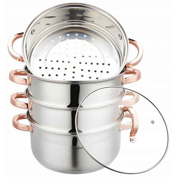 Hrnec 5 Lit 24 cm pro vaření v páře, indukce, plyn 3 nerezové vložky