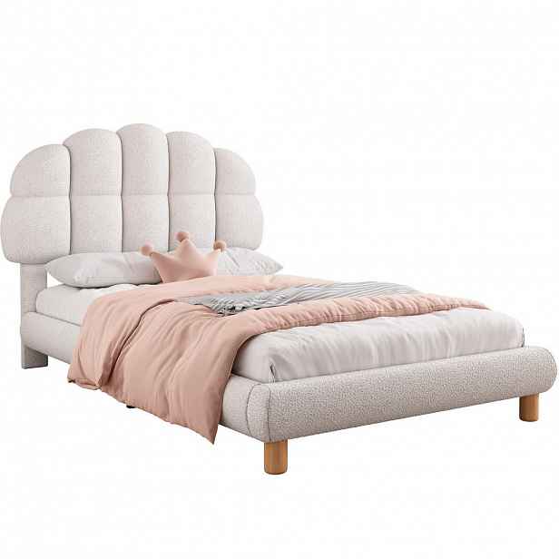 OKWISH ČALOUNĚNÁ postel 90/200 cm bílá z bouclé s nastavitelným čelem