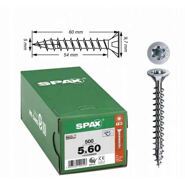 Univerzální vrut do dřeva spax 5 x 60 Wirox Tx 500 ks