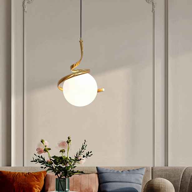Závěsná lampa skleněná koule G9 zlatá černá 18 cm kabel 2 m